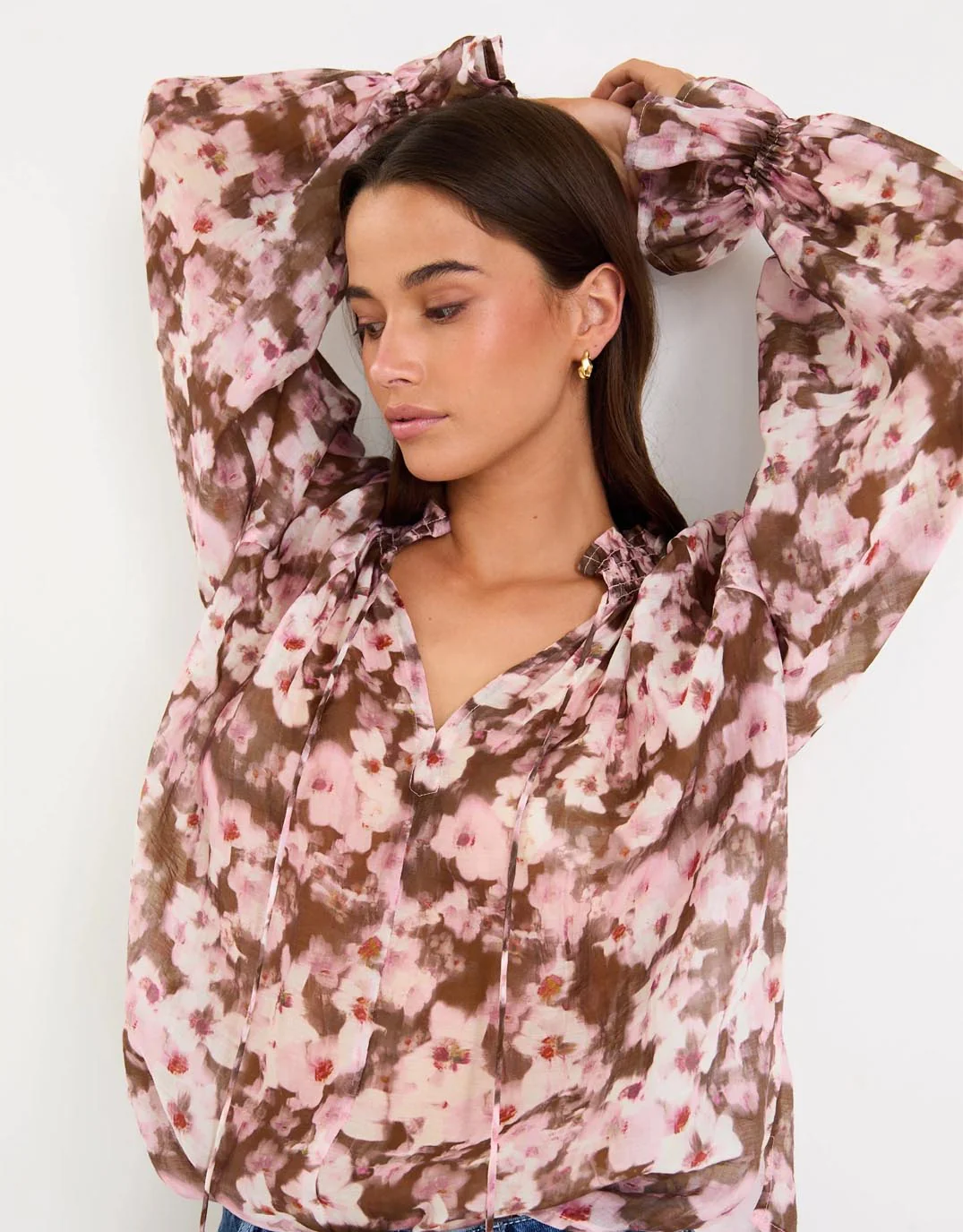 Odyssey Shirred Neck Top - Blush Chocolate