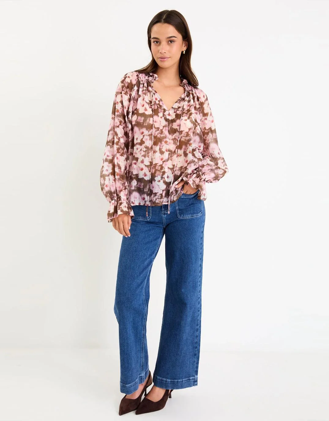 Odyssey Shirred Neck Top - Blush Chocolate - Image 2