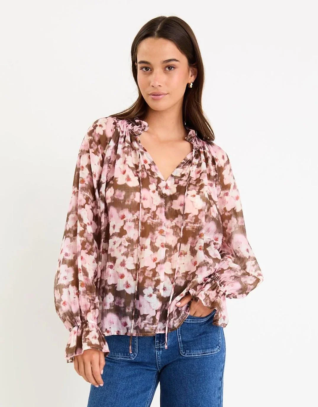Odyssey Shirred Neck Top - Blush Chocolate - Image 4