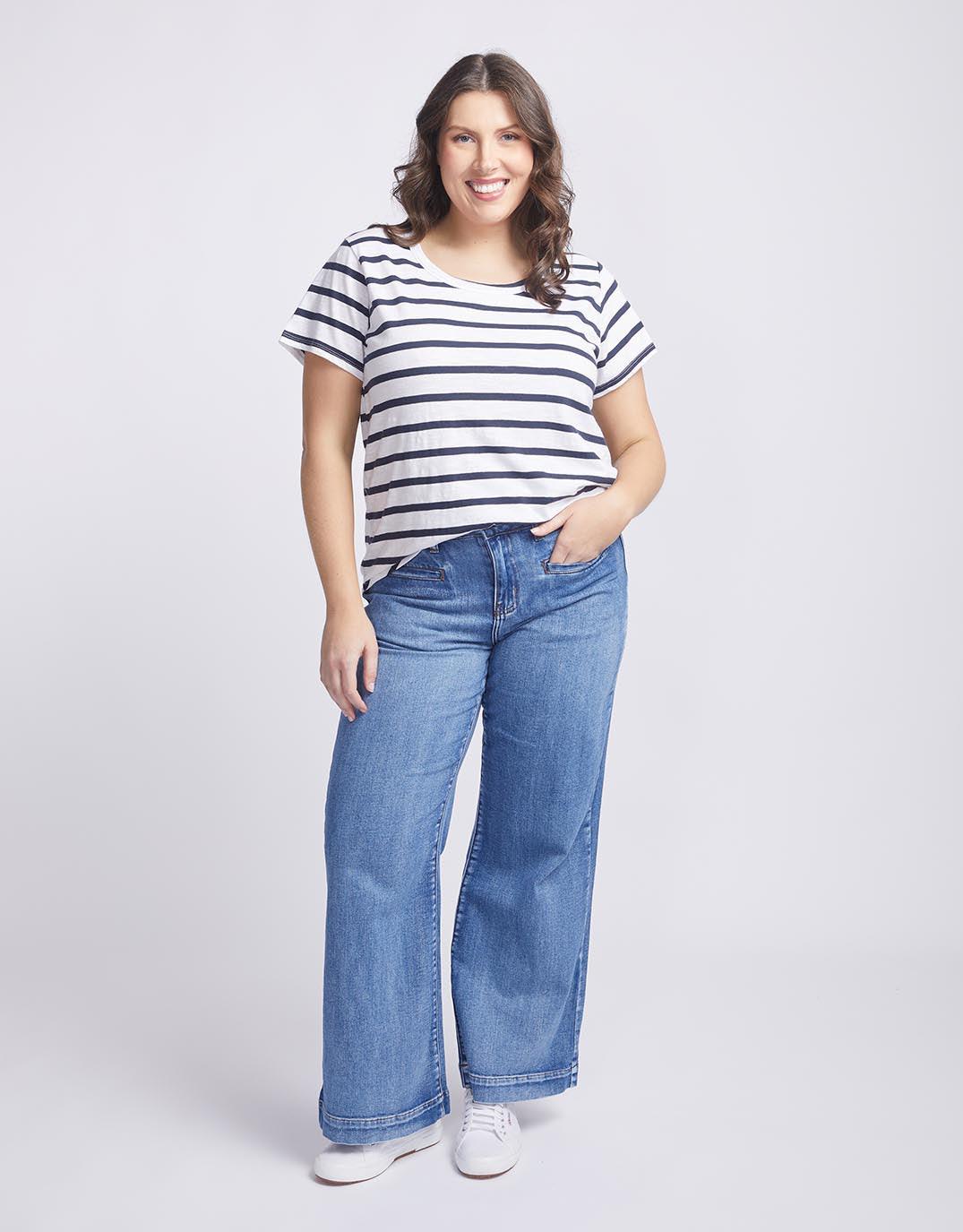 Original Round Neck T-Shirt - Navy/White Stripe - Image 2