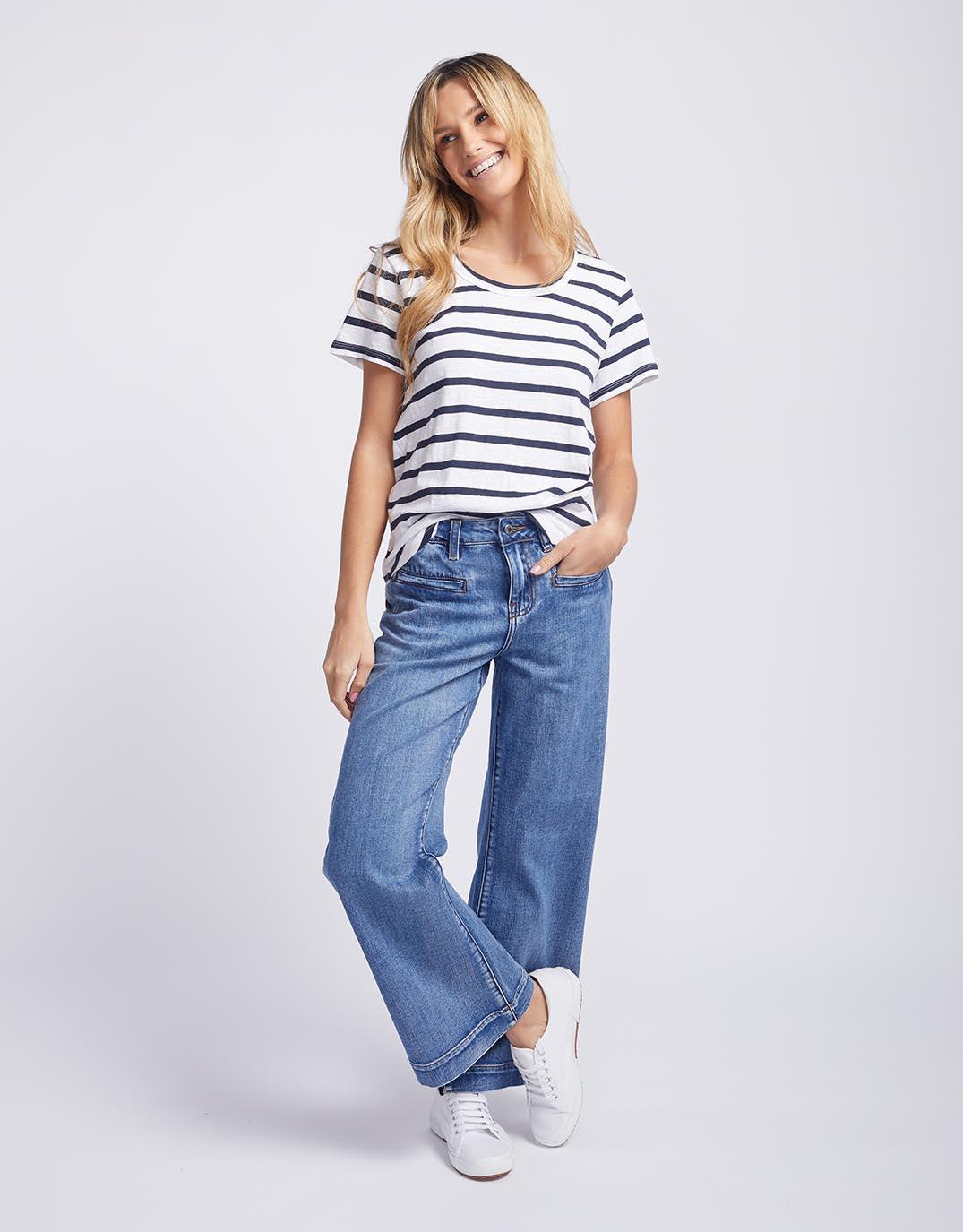 Original Round Neck T-Shirt - Navy/White Stripe - Image 3