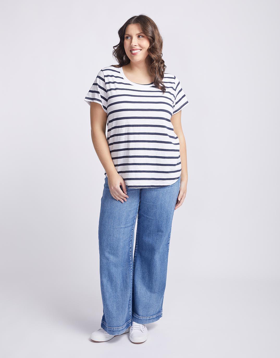 Original Round Neck T-Shirt - Navy/White Stripe - Image 5
