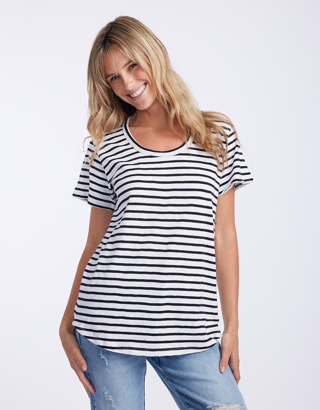 Original Round Neck T-Shirt - Black/White Stripe - Image 3