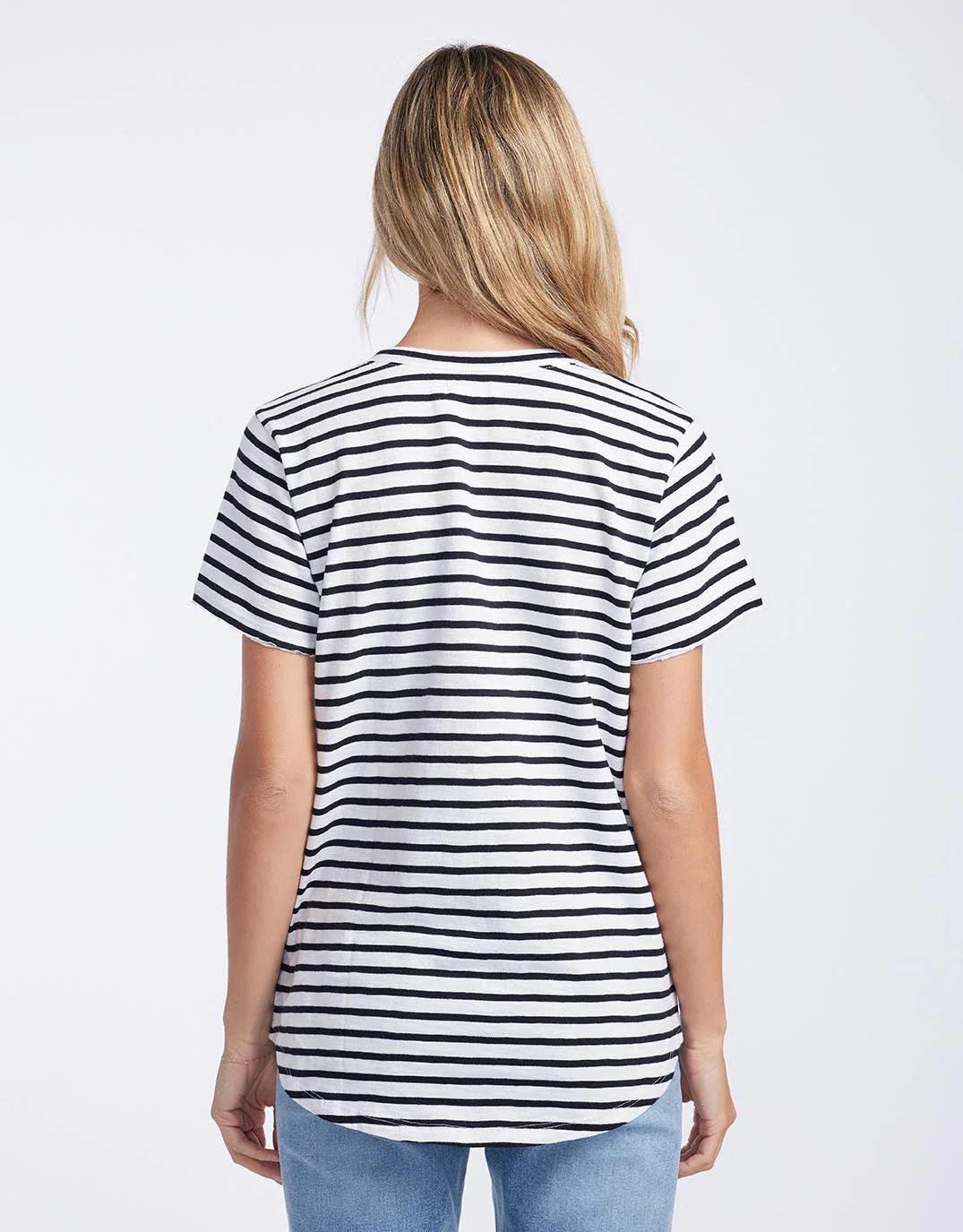 Original Round Neck T-Shirt - Black/White Stripe - Image 6