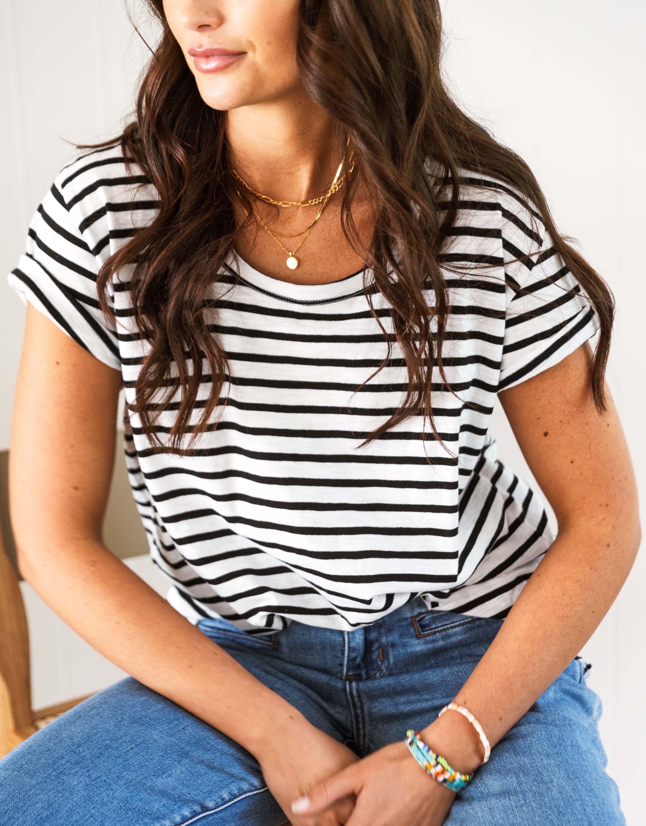 Original Round Neck T-Shirt - Black/White Stripe - Image 9