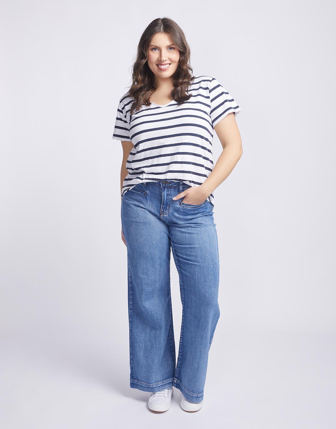 Original V Neck T-Shirt - Navy/White Stripe - Image 3