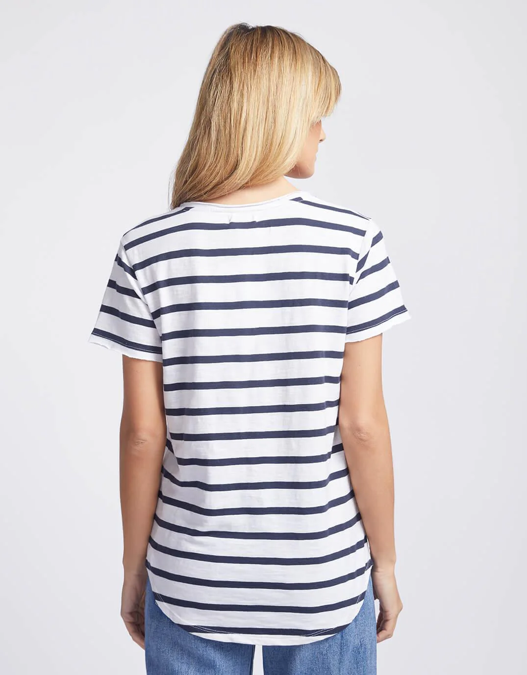 Original V Neck T-Shirt - Navy/White Stripe - Image 8