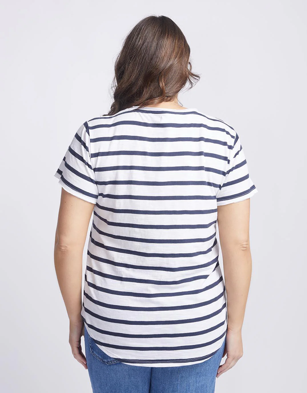 Original V Neck T-Shirt - Navy/White Stripe - Image 9