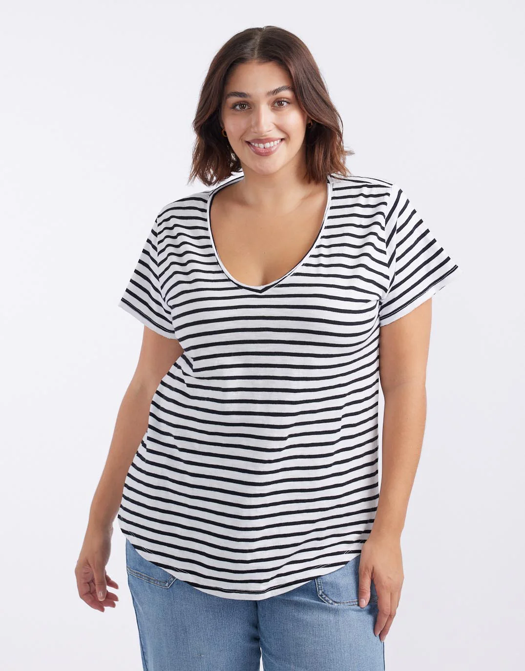 Original V Neck T-Shirt - Black/White Stripe - Image 3