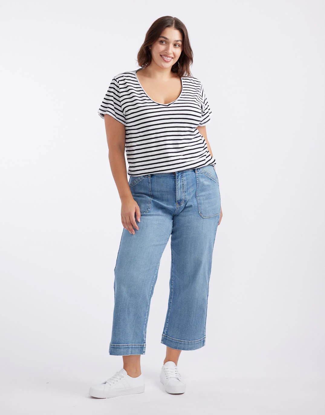 Original V Neck T-Shirt - Black/White Stripe - Image 4