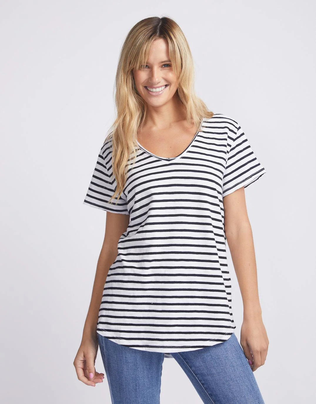 Original V Neck T-Shirt - Black/White Stripe - Image 6