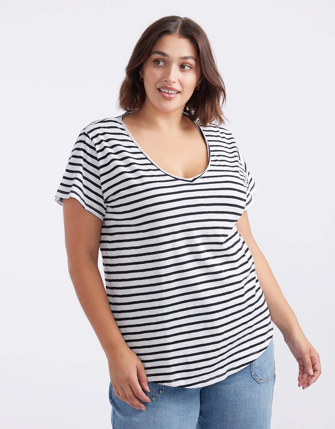 Original V Neck T-Shirt - Black/White Stripe - Image 7