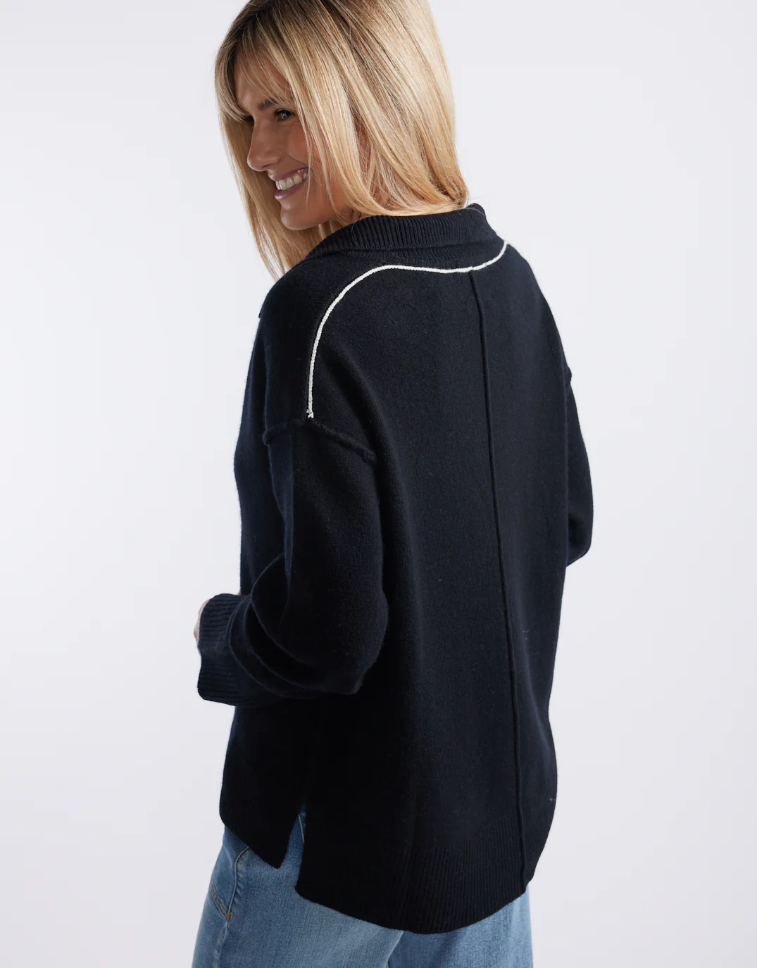 Provence Wool Cashmere Collared Knit - Black - Image 5