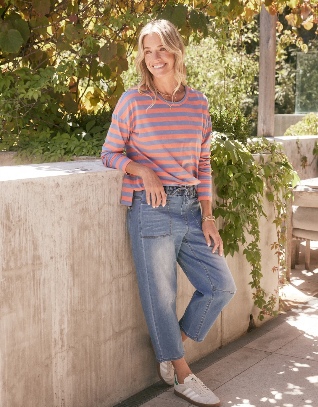 Relaxed Long Sleeve T-Shirt - Melon/Denim Stripe - Image 2