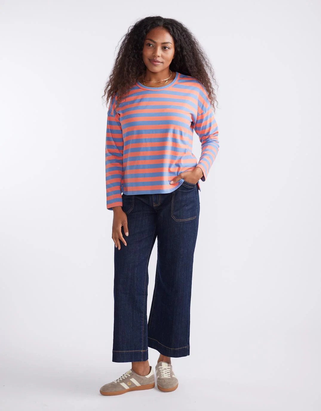 Relaxed Long Sleeve T-Shirt - Melon/Denim Stripe - Image 5