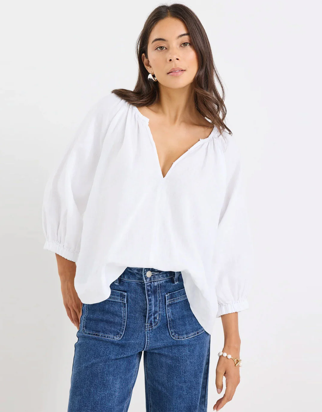 Revolutionary Linen Relaxed Long Sleeve Top - White