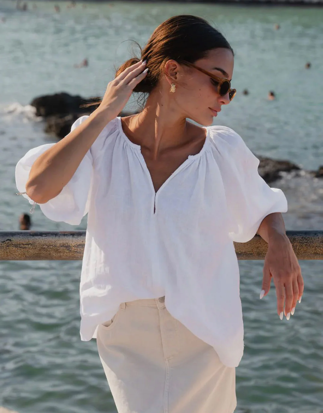 Revolutionary Linen Relaxed Long Sleeve Top - White - Image 2
