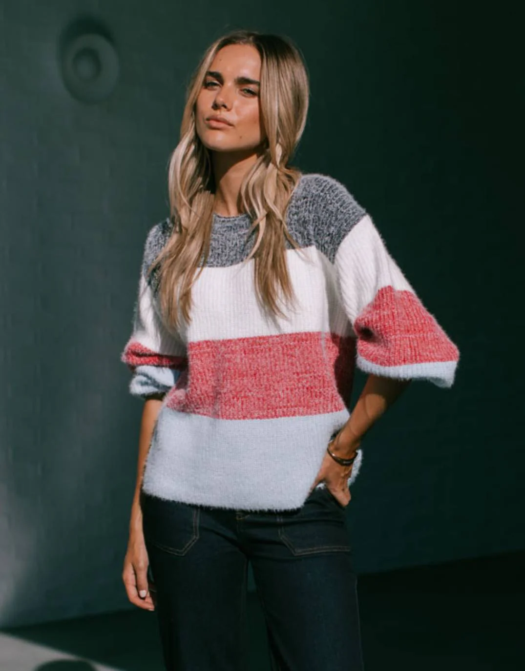 Rowan Balloon Sleeve Knit - Blue/Berry - Image 7