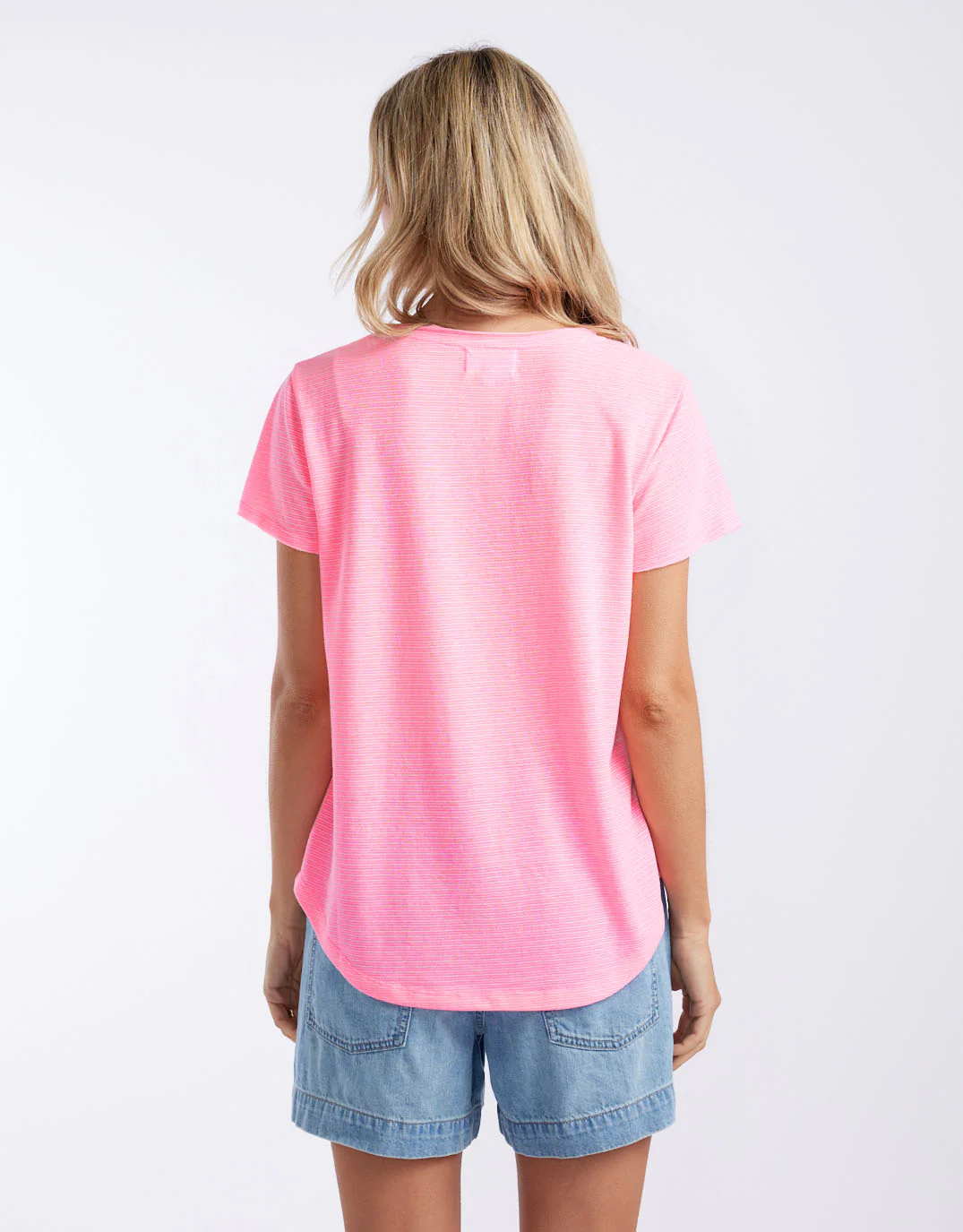 Sorbet Stripe Vee Neck Tee - Neon Pink - Image 6