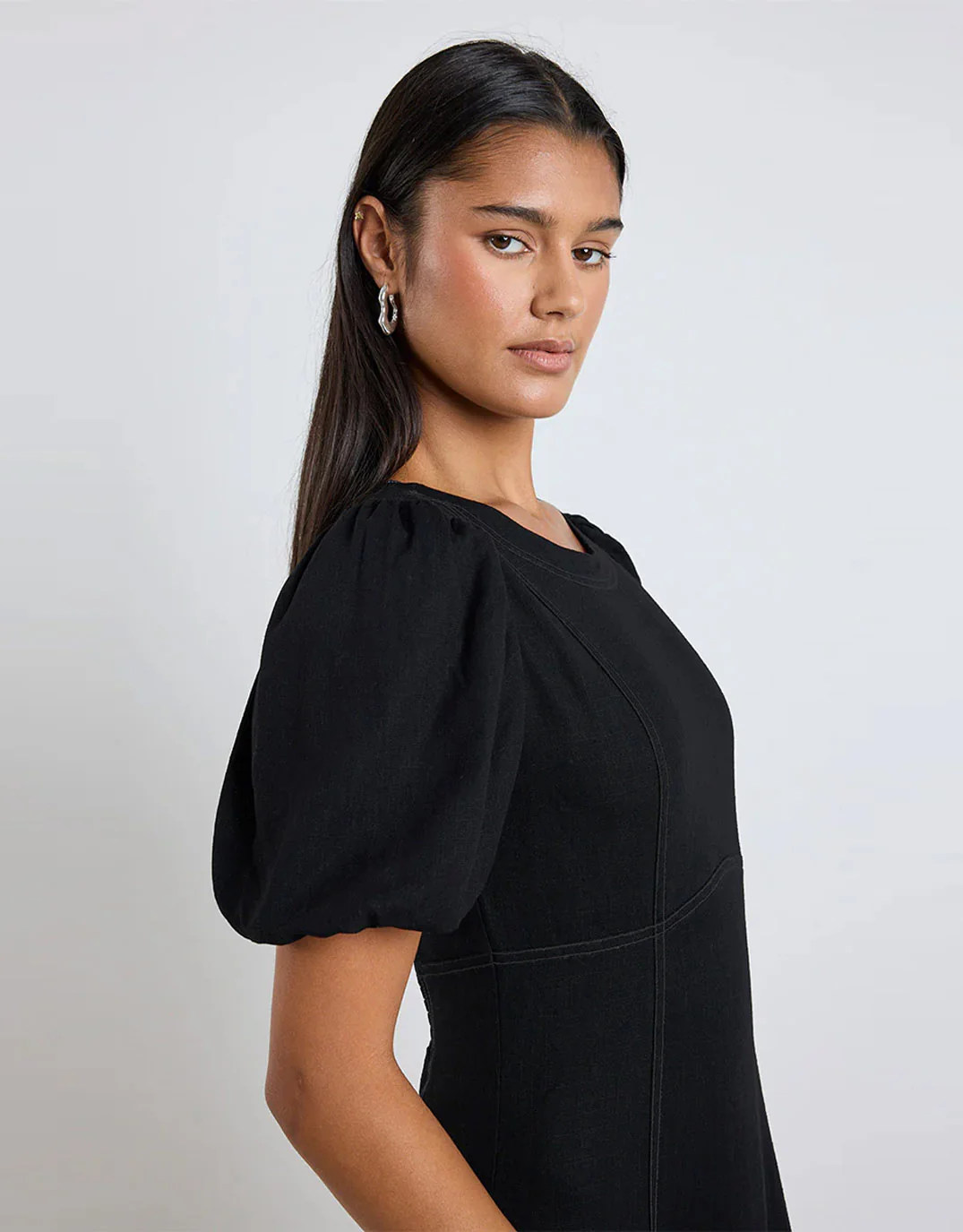 State Linen Blend Midi Dress - Black - Image 4