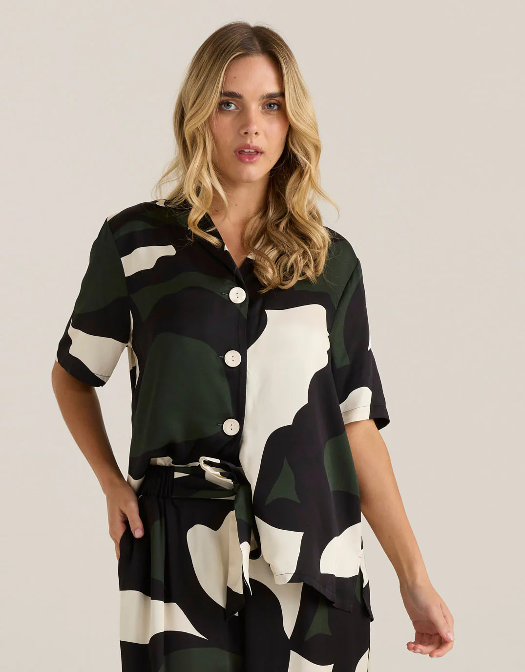 Tarni Satin Shirt - Iris Abstract Print