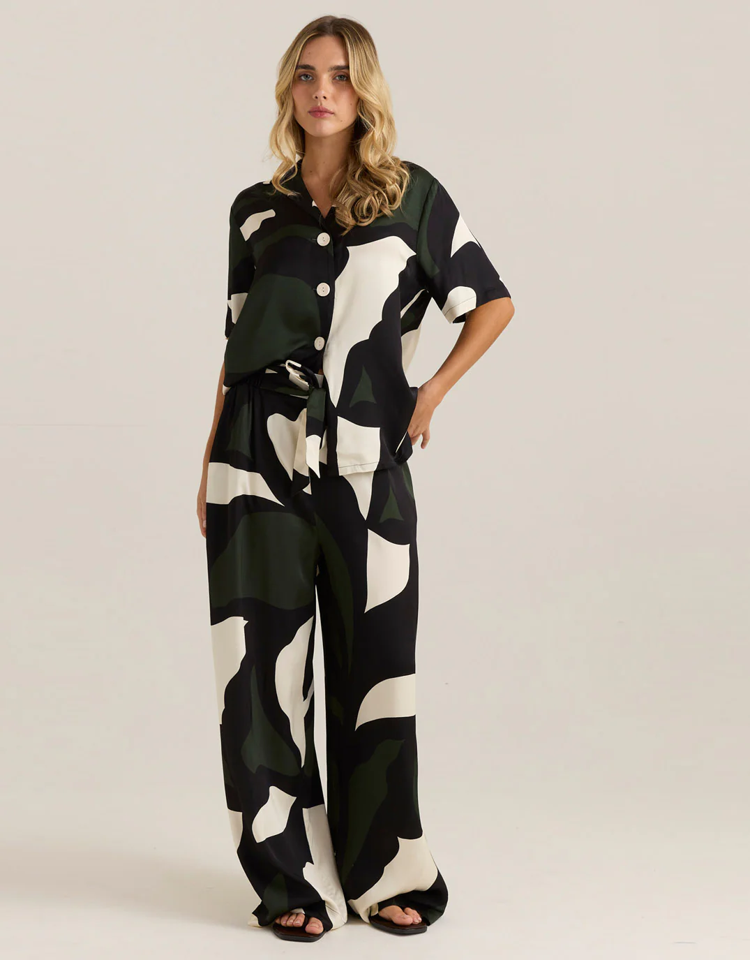 Tarni Satin Shirt - Iris Abstract Print - Image 2