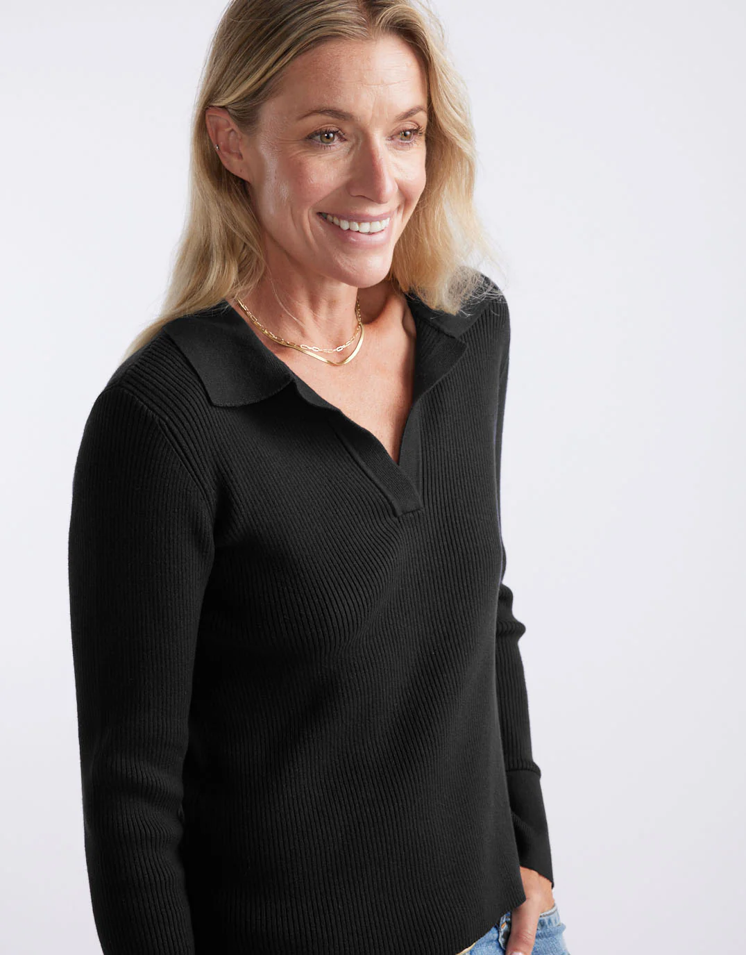 The Refined Rib Long Sleeve Top - Black - Image 4