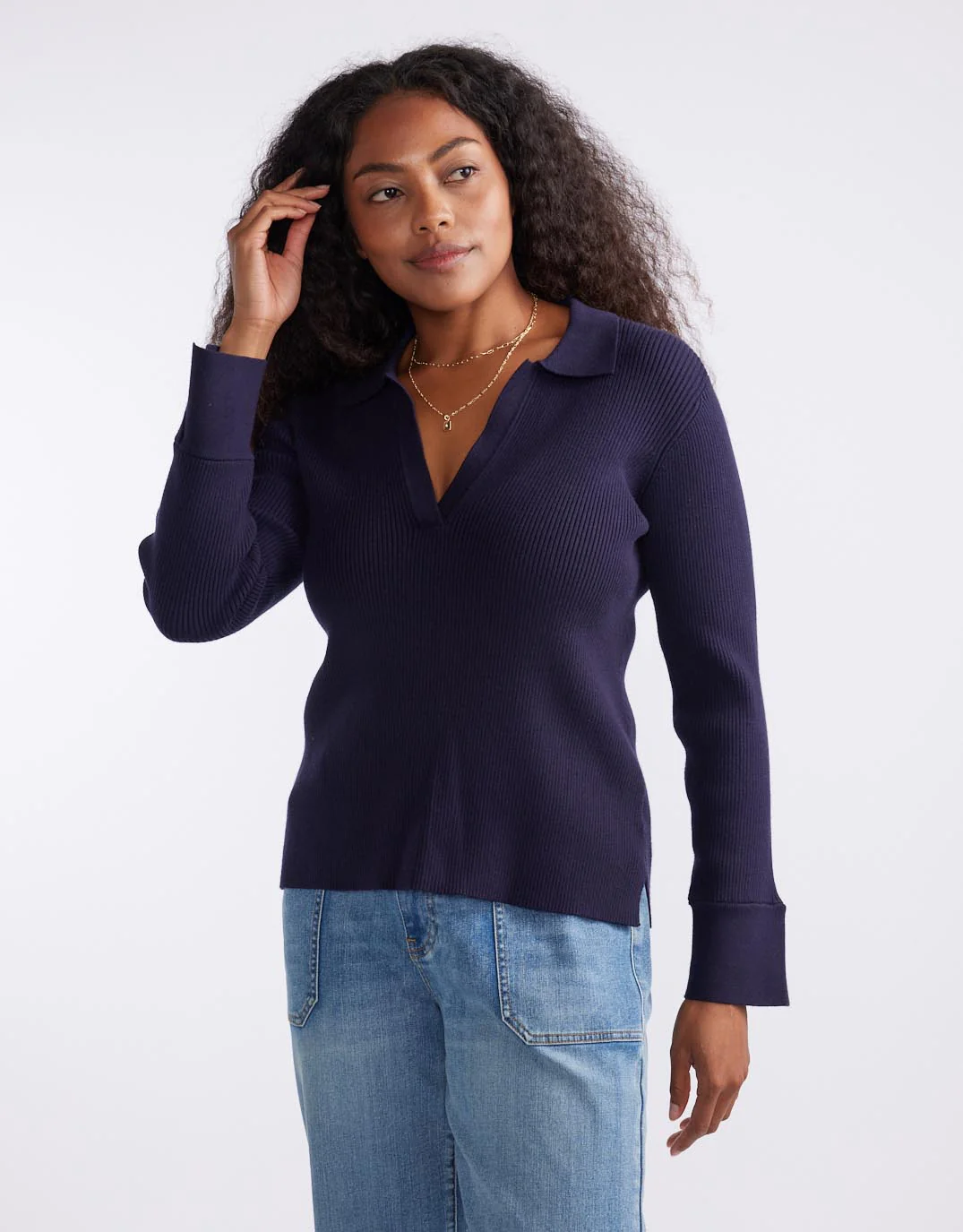 The Refined Rib Long Sleeve Top - Navy - Image 2