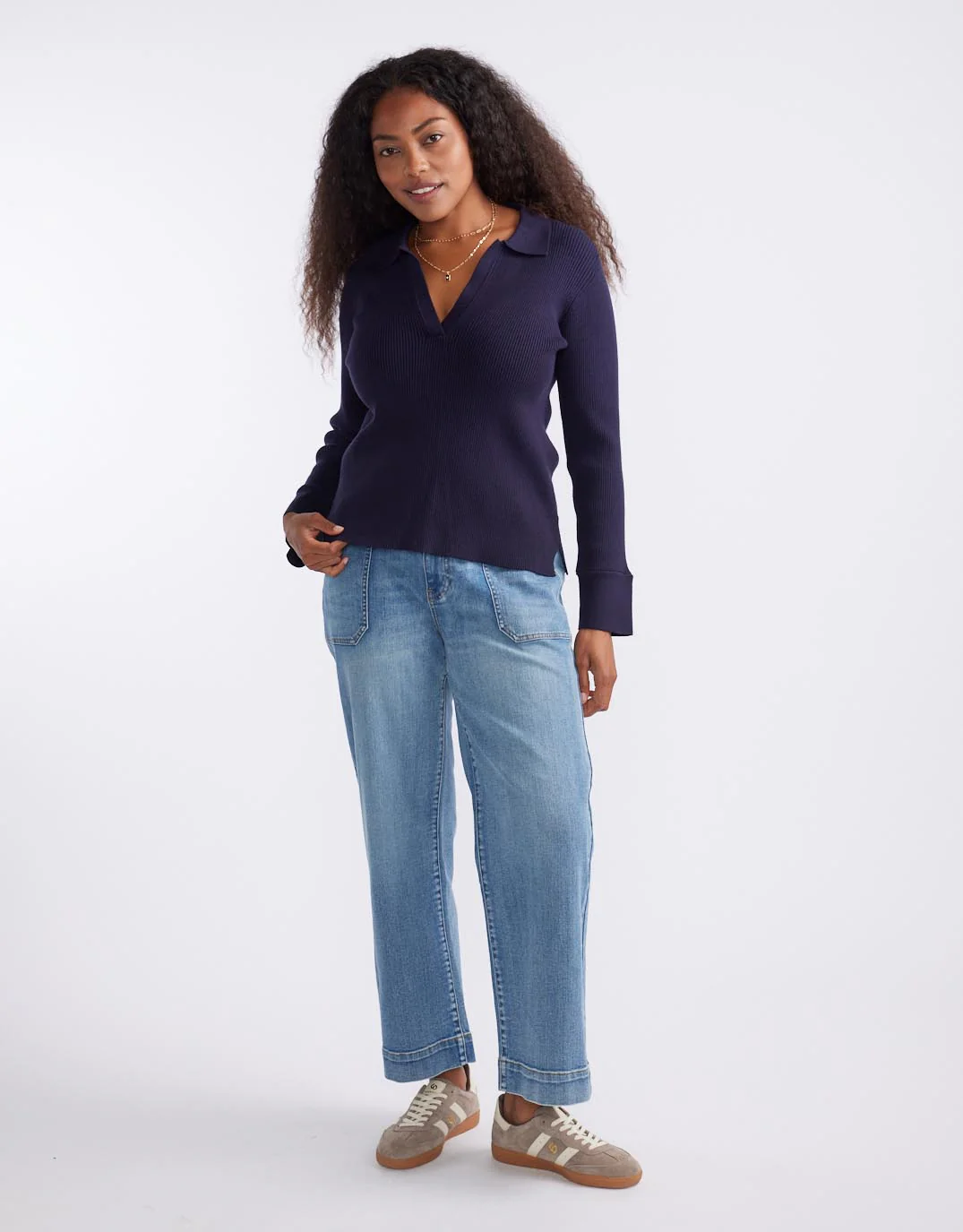 The Refined Rib Long Sleeve Top - Navy - Image 5