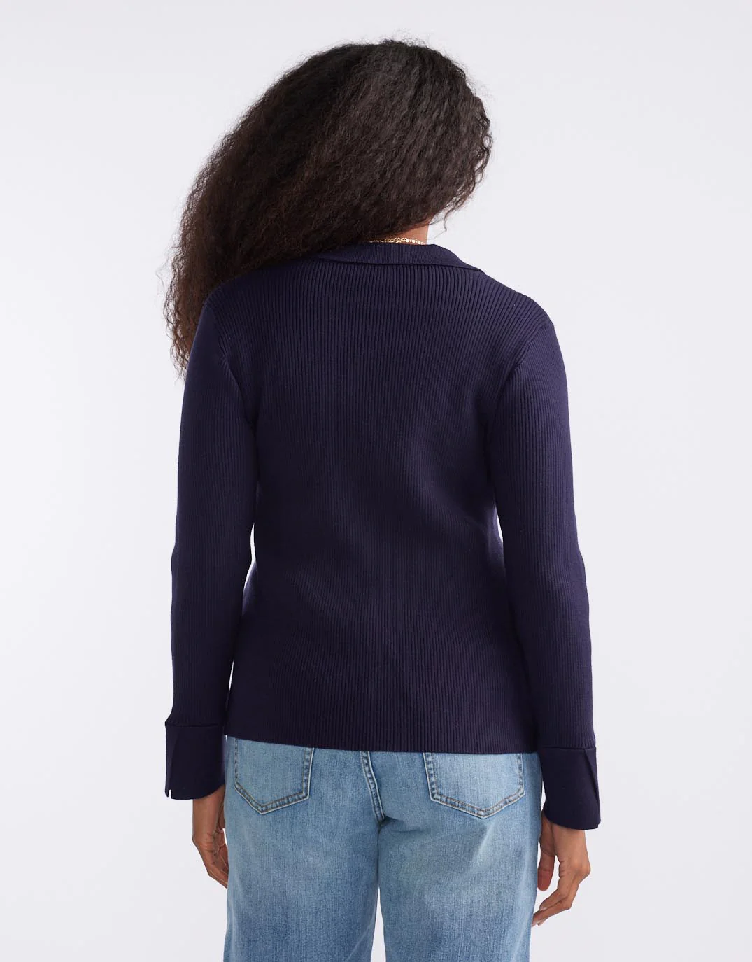 The Refined Rib Long Sleeve Top - Navy - Image 7