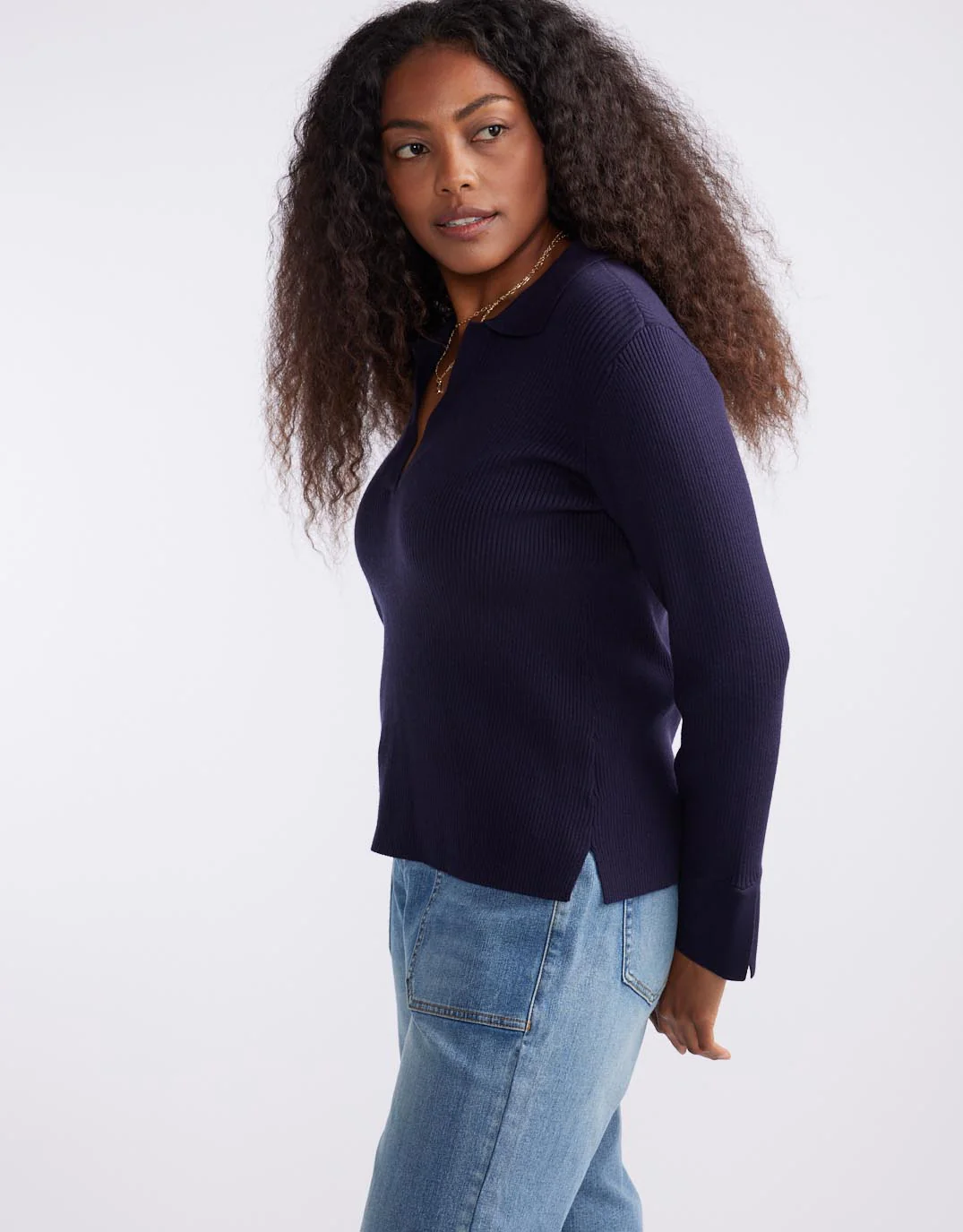 The Refined Rib Long Sleeve Top - Navy - Image 8