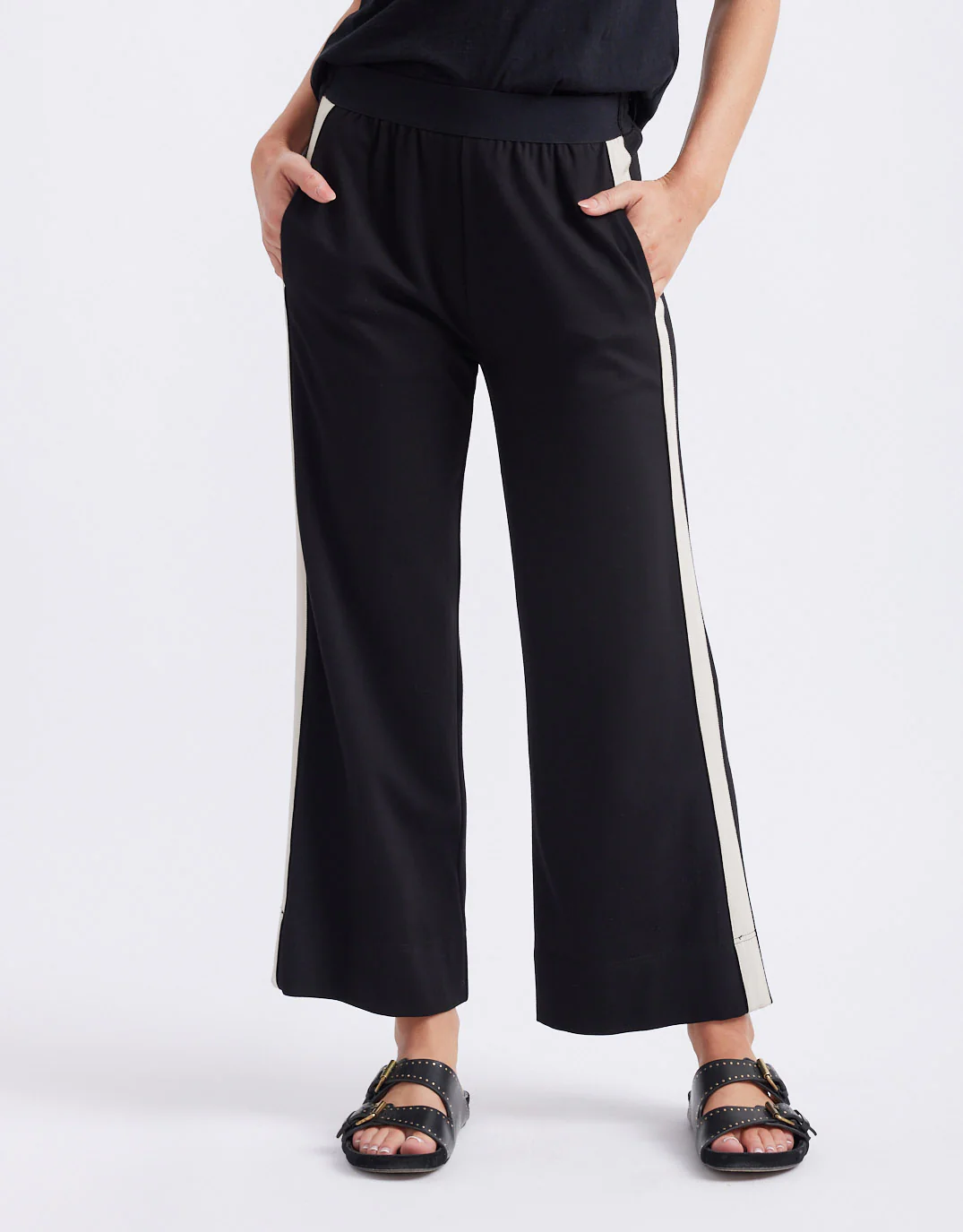 Timeless 7/8 Ponte Pant - Black/Beige Stripe - Image 2