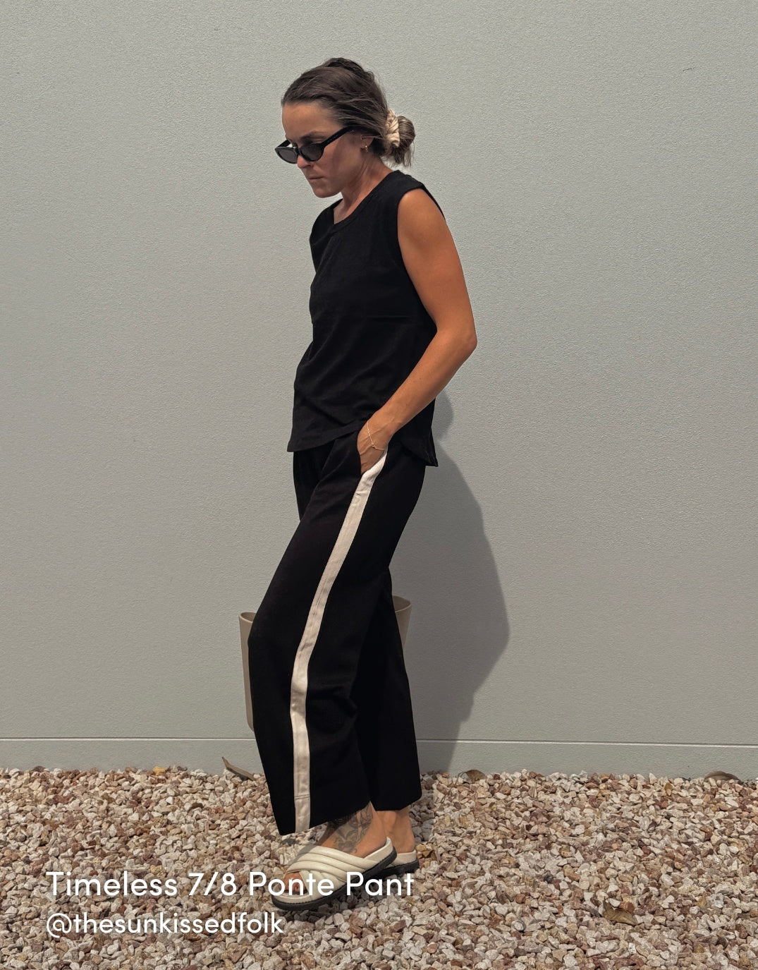 Timeless 7/8 Ponte Pant - Black/Beige Stripe - Image 3