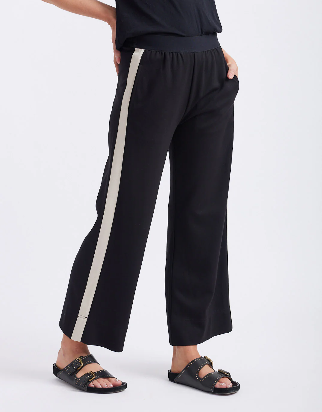 Timeless 7/8 Ponte Pant - Black/Beige Stripe - Image 8