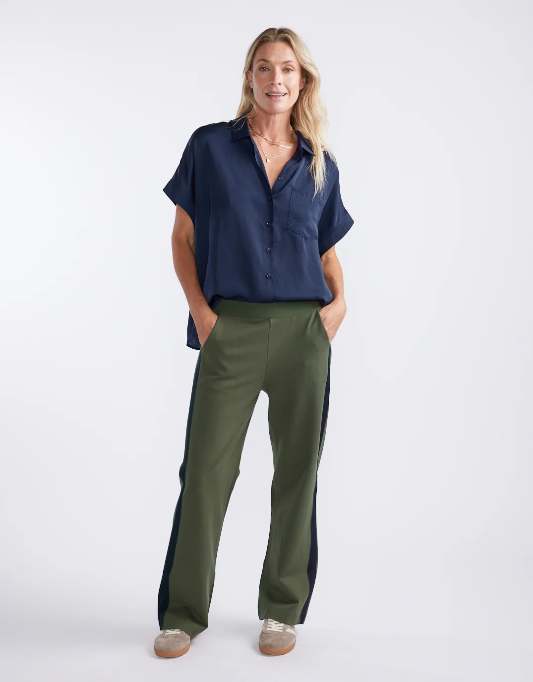 Timeless Straight Leg Ponte Pant - Khaki / Navy - Image 2