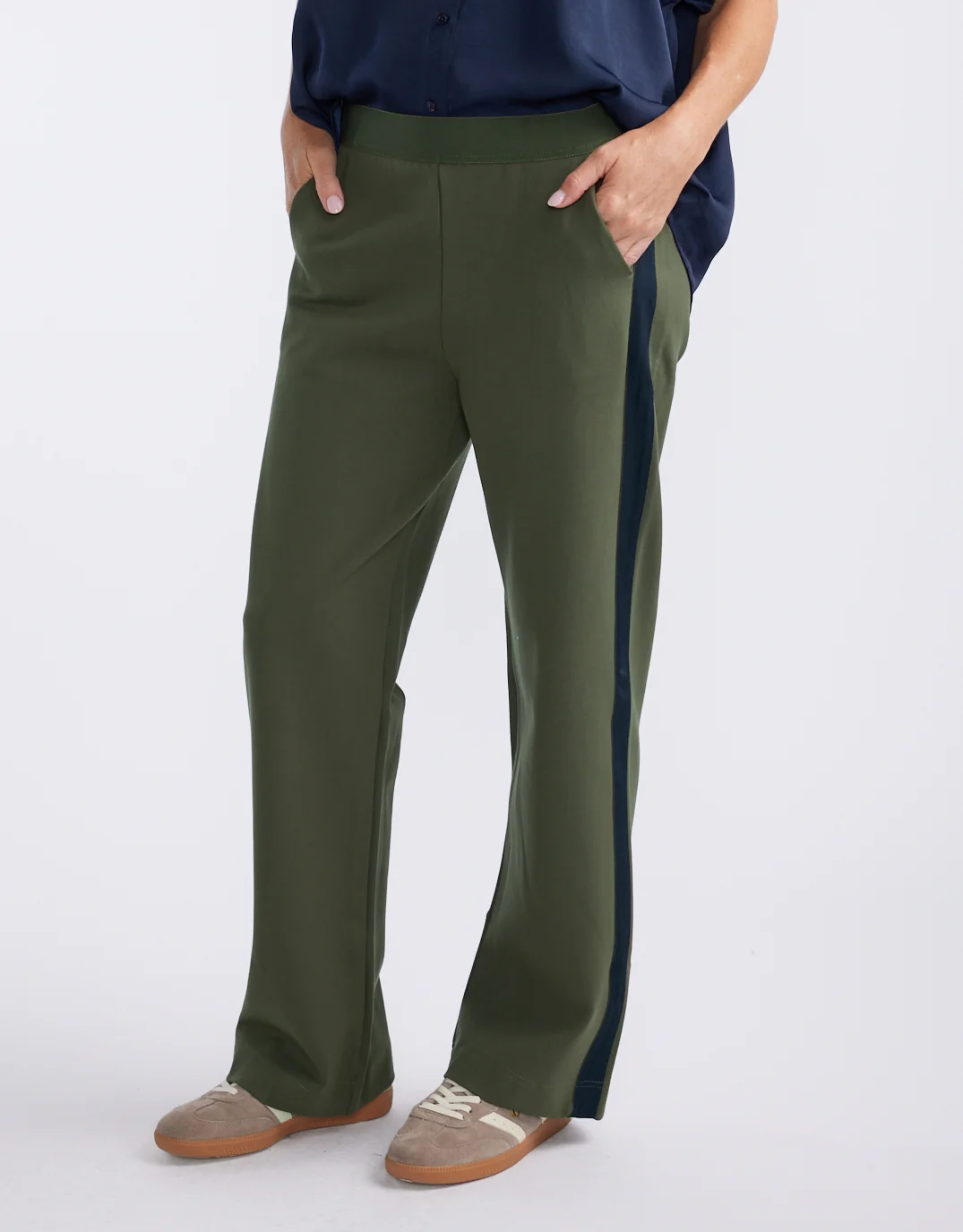 Timeless Straight Leg Ponte Pant - Khaki / Navy - Image 4