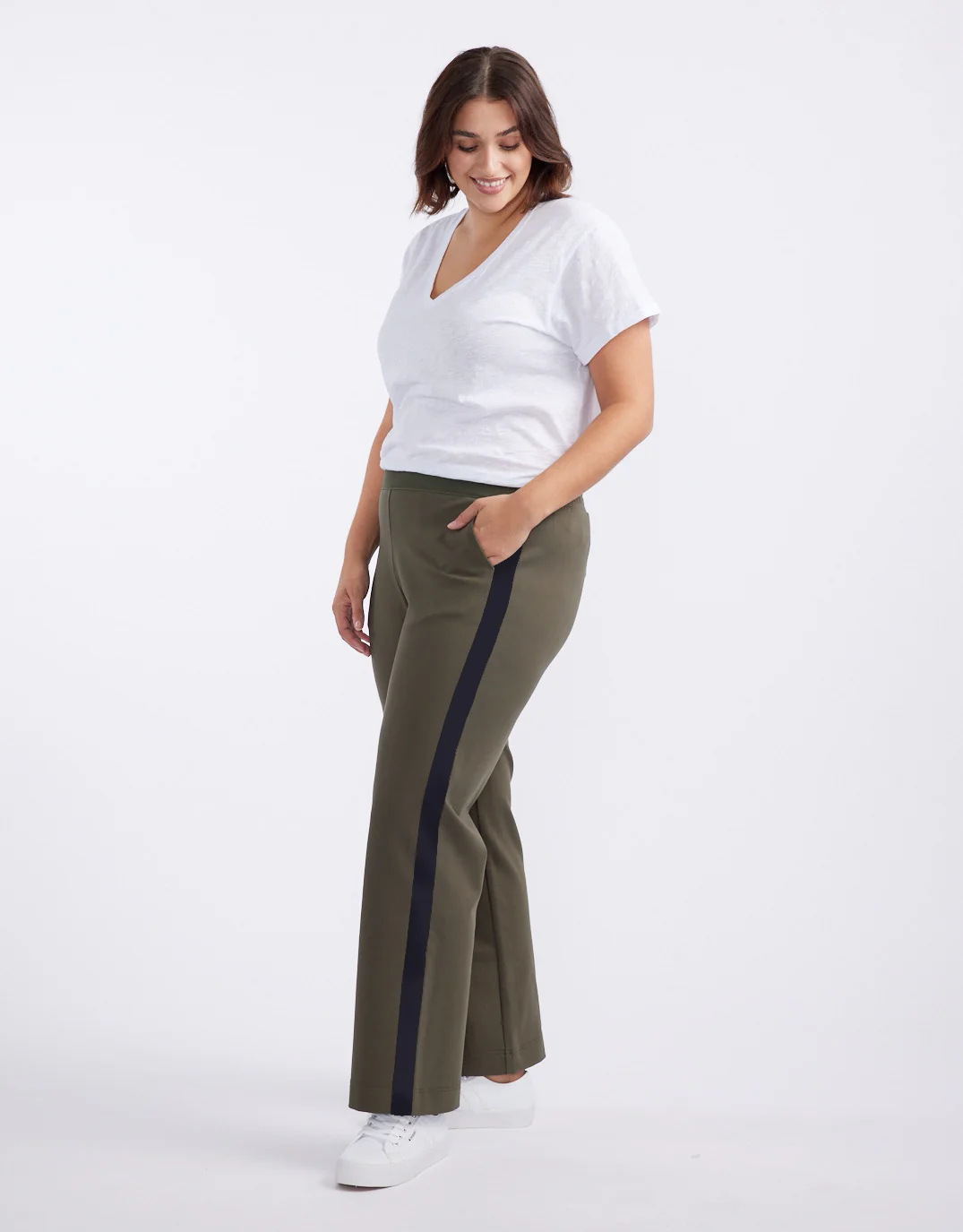 Timeless Straight Leg Ponte Pant - Khaki / Navy - Image 7