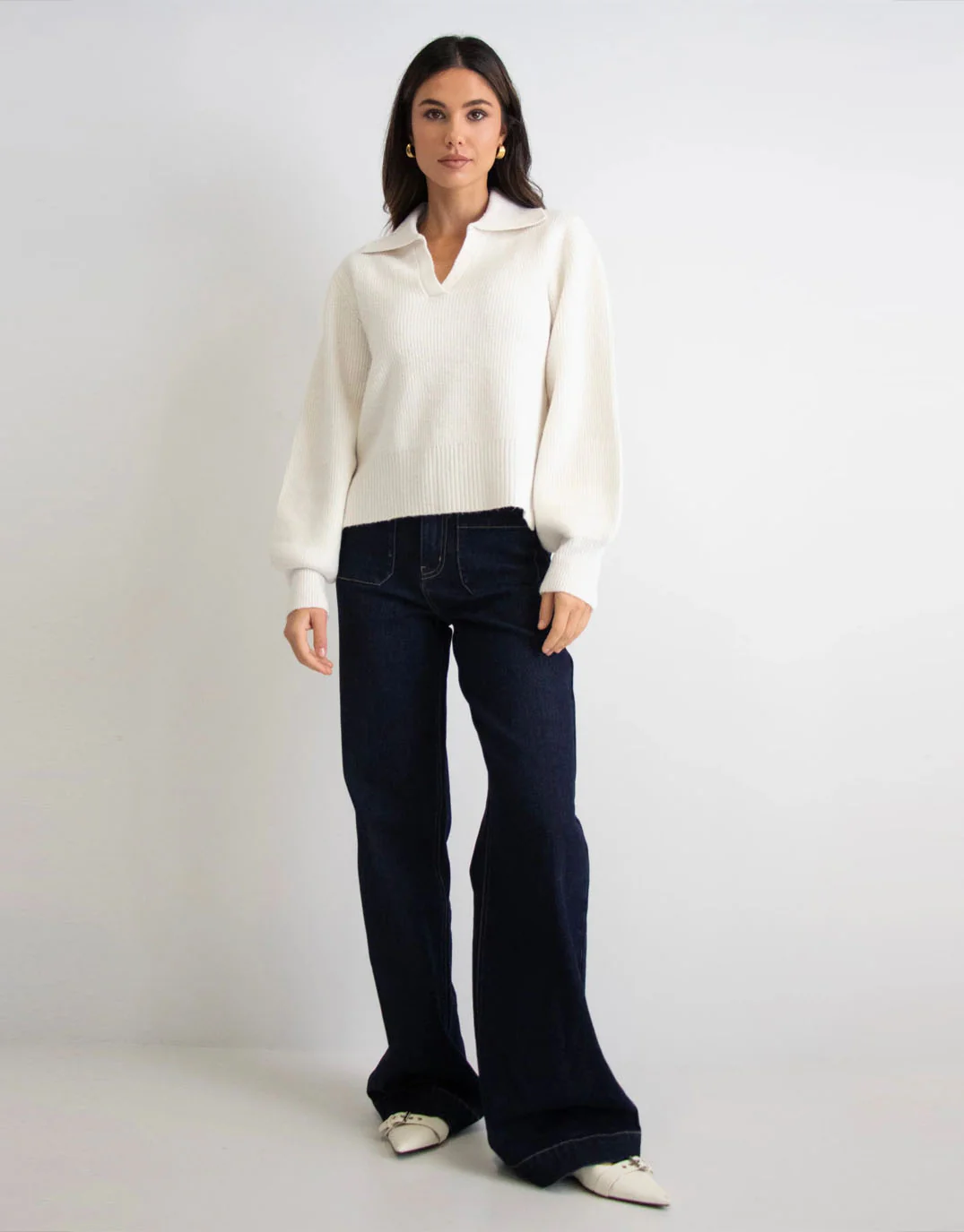 Truth Collar Chunky Knit Jumper - Ivory - Image 2