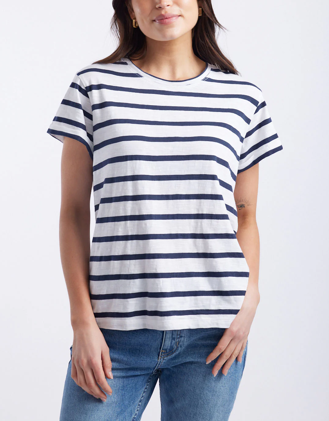 Turn Back T-Shirt - White/Navy Stripe - Image 10