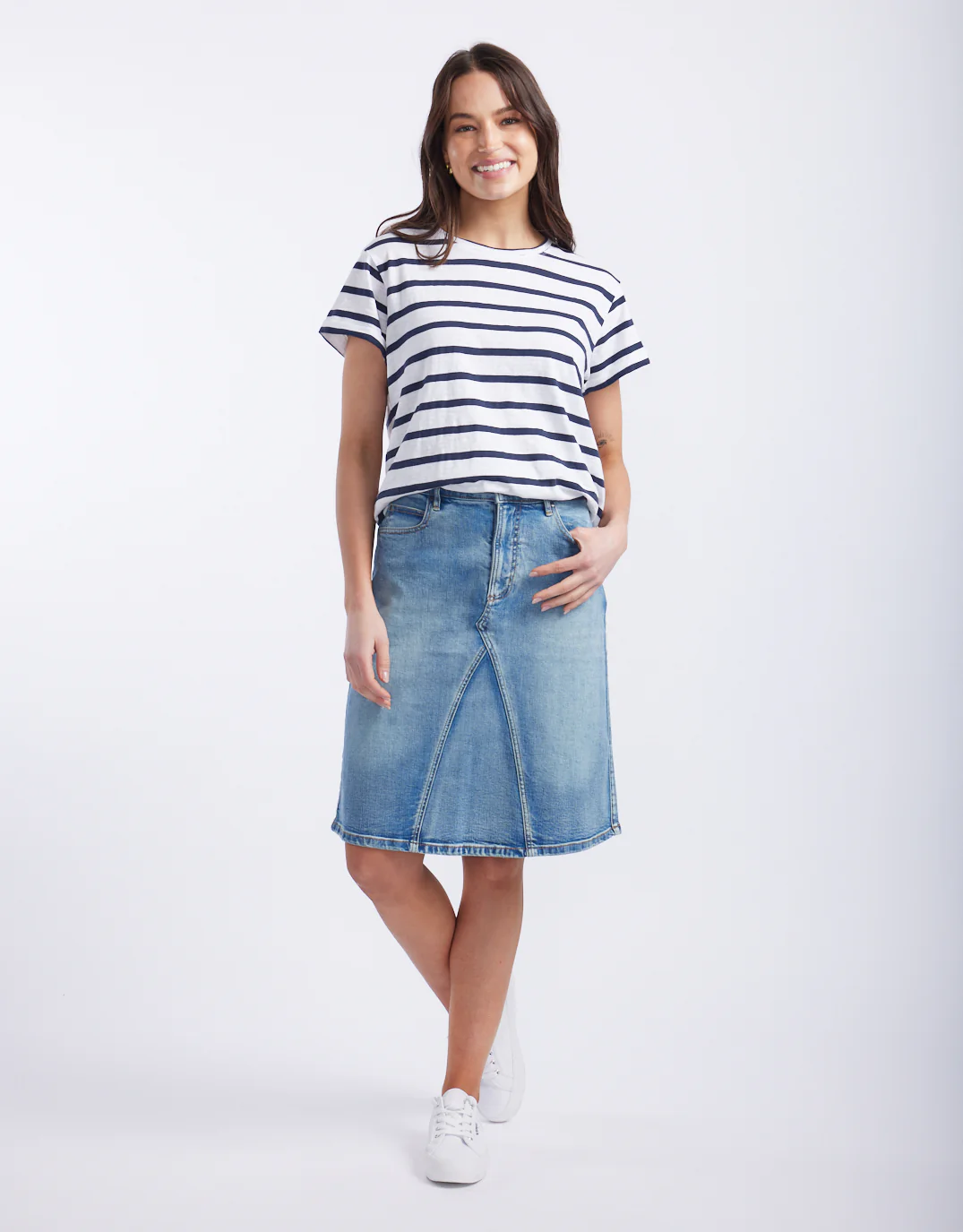 Turn Back T-Shirt - White/Navy Stripe - Image 9