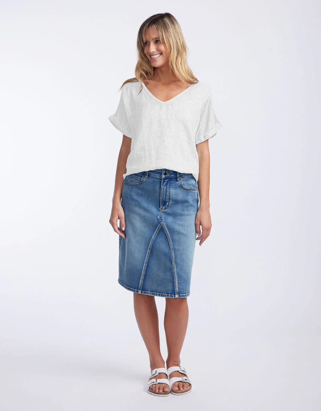 V Neck Calypso Linen Short Sleeve Top - White - Image 2